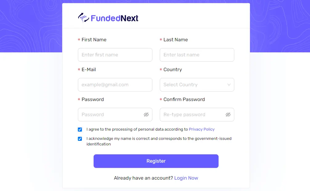 FundedNext registration